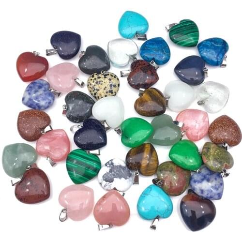 Wholesale 20mm Love Heart Healing Crystal Stone Pendants Rose Pink Purple Tiger Eye Opal Charms Jewelry Making