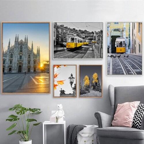 Landscape Home Decor Picture Nordic Canvas Painting Wall Art Pictures Yellow Scenery Decor Posters and Prints for Living Room
