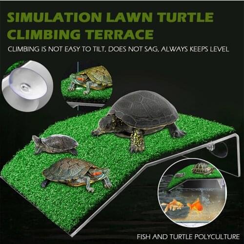 Turtle Platform Suction Cup Tortoise Climbing Ladder Fish Tanks Decor Drying Basking Terrace Simulated Lawn Reptile Decoration