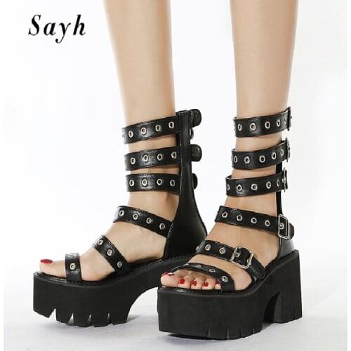 Womens Summer Sandals Punk Rome Open Toe Platform High-Heel Boots Buckle Shoes Size Plus