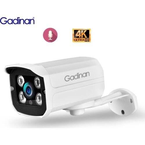 Gadinan Mini 4K 8MP Bullet Outdoor Security Camera POE H.265 CCTV Street Weatherproof IP Camera Built In Microphone ONVIF IR P2P