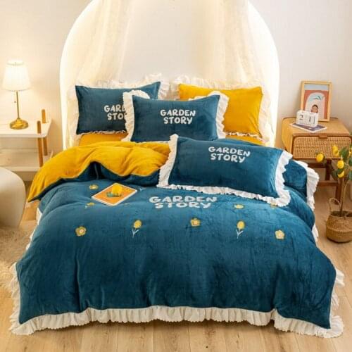 Thickened milk velvet princess wind four-piece set winter double velvet coral velvet warm and anti-static frankince french