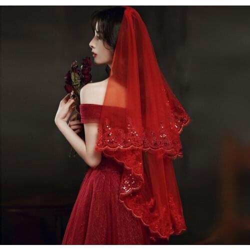 Velo De Novia Lace Edged Two Layers 1.5M Short Wedding Veils With Comb Tulle Wedding Accessories Red White Ivory Bridal Veils