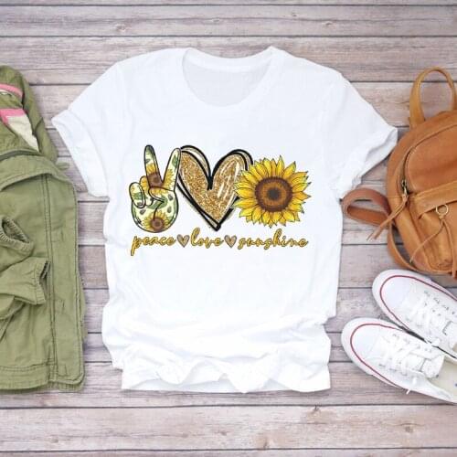 Women Floral Sunflower Love Fashion Casual 90s Printing Print Lady T-shirts Top Womens Graphic T Shirt Ladies Female Tee T-Shirt