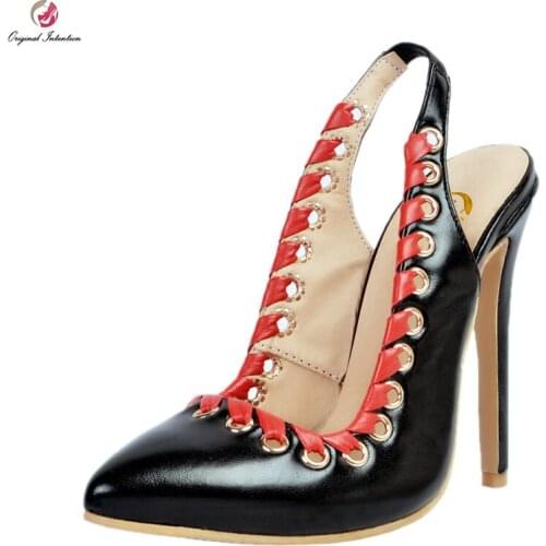 Original Intention Women Pumps Beautiful Pointed Toe Thin Heels Slingbacks Pumps Nice Black Shoes Woman Plus US Size 4-15