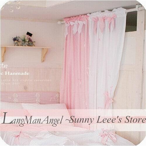 1piece Pink fabric bowknot blue purple princess window curtains wedding decoration curtain bedroom brief ruffle cotina textile