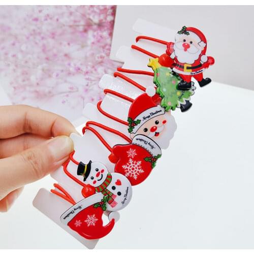 10PCS Girls Children Christmas Elastic Hair Bands Cute Acrylic Snowman Santa Kids Stretch Hair Ties Lovely Rope Band