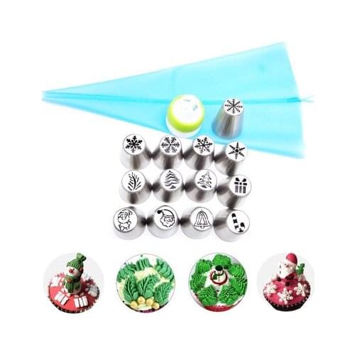 15pc/Set Russian Christmas Nozzles Stainless Steel Flower Cream Pastry Tips Nozzles Bag Cupcake Cake Decorating Tools