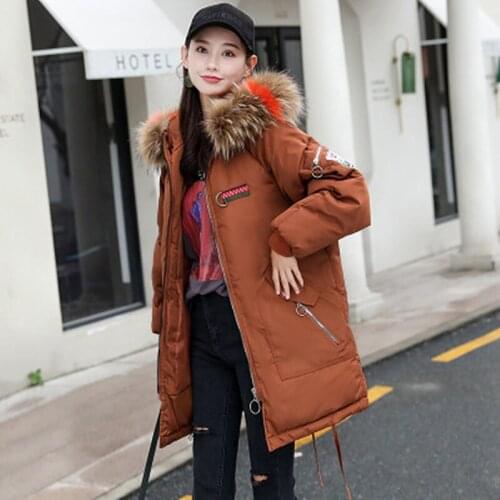 2018 New Autumn And Winter Hooded Womens Long Parkas Fur Collar Loose Thin Cotton Clothing Womens Jacket
