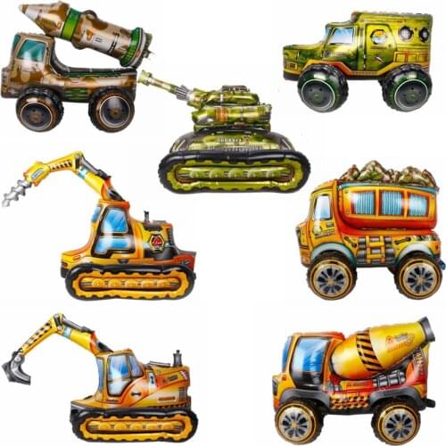 1pc 3D Excavator Tank Truck Missile Car Foil balloon Transportation Globe Boys Gifts Birthday Party Decorations Kids Toy Balls