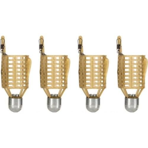 4PCS Fishing Bait Cage Lure Trap Basket Fishing Feeder Holder Lightweight for Wild Fishing Light Brown 40G