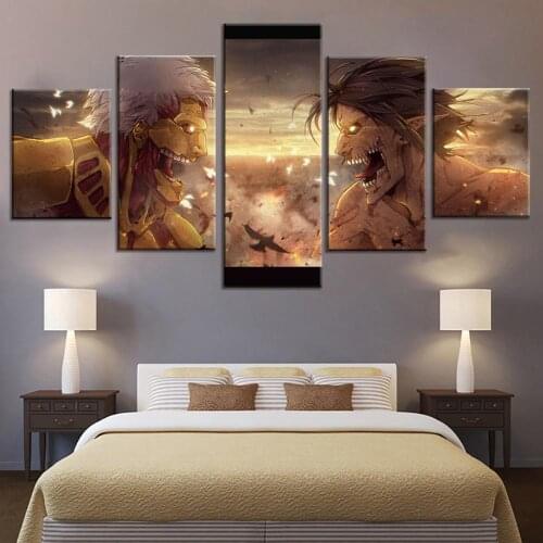 5 Pieces Attack on Titan Battle Eren Yeager Canvas Poster Modern Home Wall Decor Picture Art Print Painting On Canvas For Living