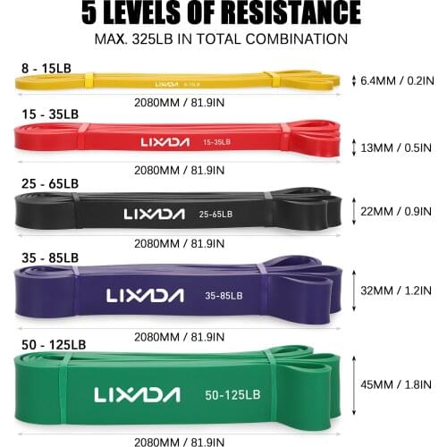 5 PCS Resistance Band Elastic Fitness Bands for Home Gym Fitness Equipment Bodybuilding Crossfit Workout Exercise Belt Lixada