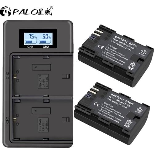 2x LP E6 LPE6 LP-E6 E6N Battery 2650mAh + LCD Dual Charger For Canon EOS 5DS R 5D Mark II 5D Mark III 6D 7D 80D EOS 5DS R Camera