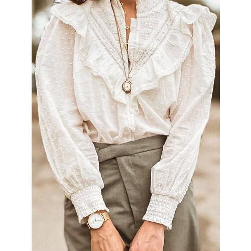 Retro White Blouse 2021 Spring Autumn Ruffles Turtleneck Long Sleeve Shirts Fashion Woman Clothes Elegant Chic chemises femme