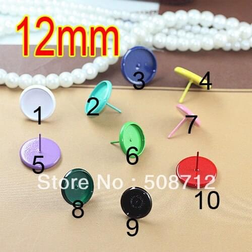 Free shipping!!! 300pcs Mixed Color Can Choose Copper Cabochon Settings Earring Post /pad 12mm