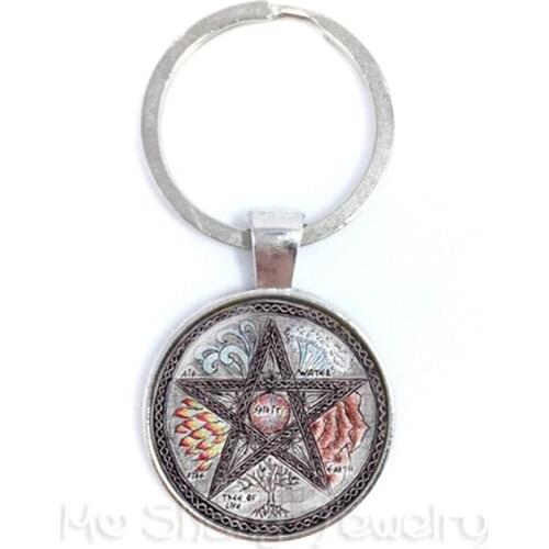 Mystic Pentacle Satanic Keychain Glass Cabochon Goth Keyring Wiccan Star Accessories Pray For Happiness Gift For Friends
