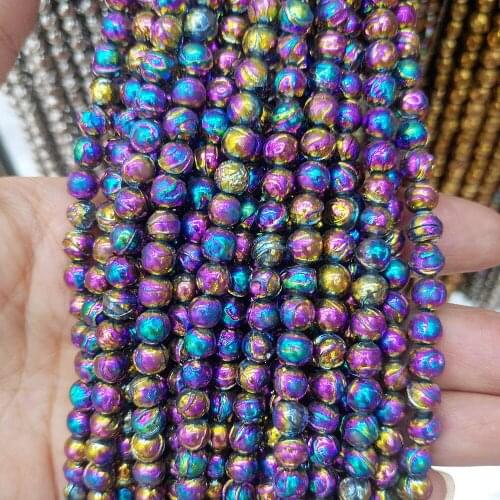 Natural Stone Bead Jewelry Making Marine Fossils Plating 6~10mm Round Colorful Loose Beads Women DIY Bracelet Necklace Part 15