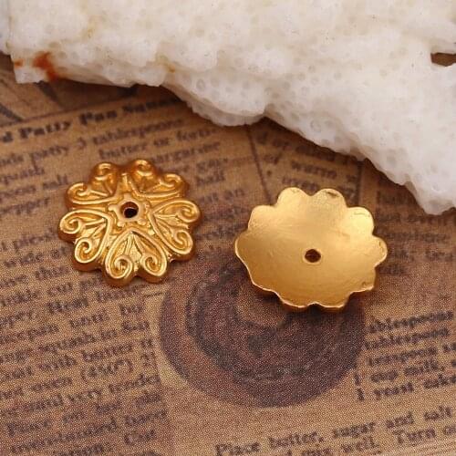 DoreenBeads Zinc Based Alloy Beads Caps Flower Matt Gold Color Jewelry Findings (Fit Beads Size: 16mm Dia.) 12mm x 12mm, 10 PCs