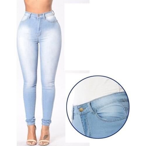 High Waist Jeans Hot Women Casual Denim Grinding White Elastic Skinny Stretch Slim Jeans Vaqueros Mujer Light