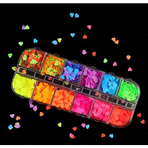 Fluorescence Love Hearts Nail Glitter Sequins Valentines Day Nail Art Decorations Neon Colorful Decals Nail Design Accessories