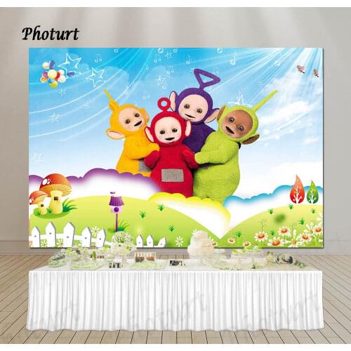 PHOTURT Teletubbies Backdrop Kids Birthday Party Background Garden Flower Polyester Vinyl Photography Banner Decoration Props