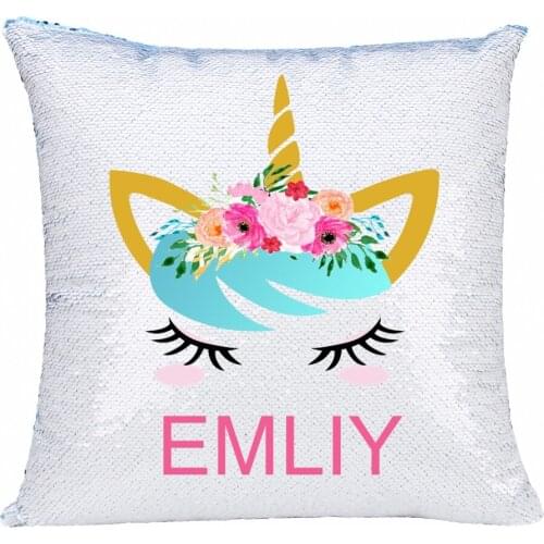 PERSONALISED UNICORN Magic Cushion Cover Sequin Mermaid Pillow Christmas Present /Custom Name Reversible Sequin Pillows GIFT