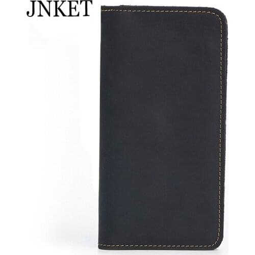 JNKET Retro Mens Wallet Cow Leather Clutch Wallet Long Wallet Multifunction Wallet Card Holder Large Capacity Clutch Bag