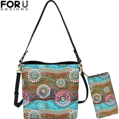 FORUDESIGNS Luxury Women Casual Shoulder Bags Set Aboriginal Dot Painting Print Pu Brand Design Fashion Lady Crossbody Sac Mujer