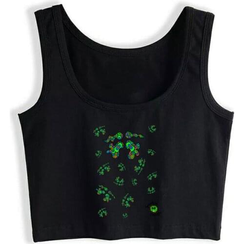 Crop Top Female funky swirl eyes all over Street Inscriptions Sleeveless Tops Women