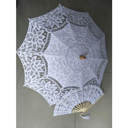 2018 hot Battenburg Lace Parasol and Fan set Wedding Umbrella Fan Set Free Shipping Lace Fan And Wedding Umbrella Lace Parasol