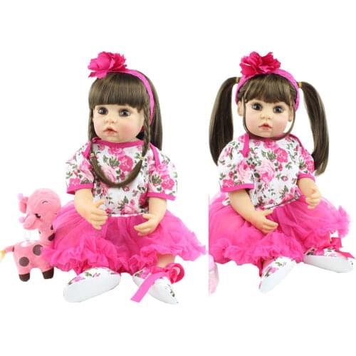 55cm Full Silicone Reborn Doll Toy With Earring Girl Boneca Vinyl Newborn Babies Princess Dress Up Bebe Birthday Gift