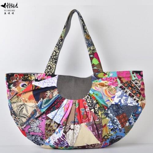 Patchwork Flowers Bohemian Gypsy Women Lady Bags Shoulder Tote Bag Cotton Canvas National Handbag Purse Bags