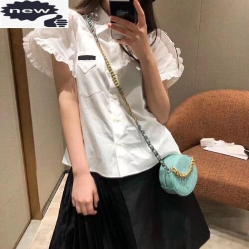 Preppy Style Sweet White Shirt Female Ruffle Short Sleeve Blouse Fashion Loose Fit Cotton Tops Casual Women Lapel Solid Shirts