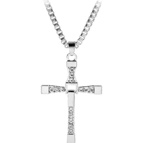 Men Jewelry Fast And Furious Cross Necklaces Dominic Toretto Vin New Movie Jewelry Classic Rhinestone Sliver Pendant Neckalce