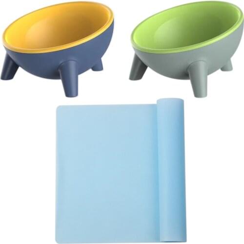 2Pc Pet Bowls Set Plastic Pet Feeding Bowls With Pet Food Mat For Cat Dog Food Pad Pet Bowl Drinking Mat Dog Feeding Placemat