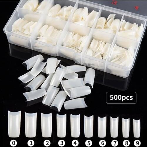 500pcs French Nail Tips Kit Half Full Cover Fake Nails Artificial False Nails for DIY with Box Nail Clippers