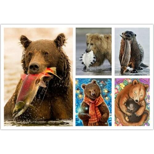 New hot square square drill animal diamond painting bear catch fish rhinestone diamond mosaic 3d diamond embroidery crafts gift