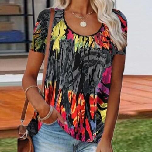 New 2021 Ladies Fashion Tie-Dye Print O-Neck Short Sleeve Shirt Summer Women Casual Loose Pullovers Tops Plus Size S-5XL Blouses