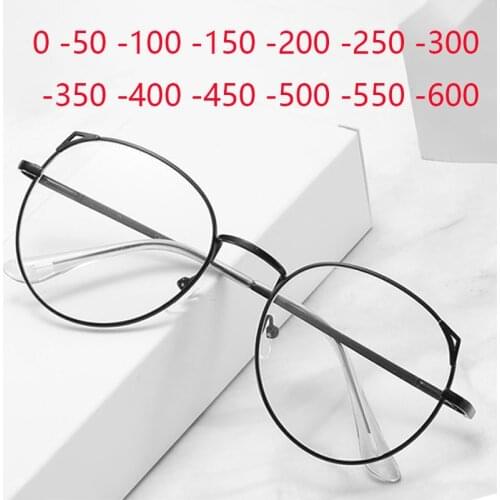 Metal Cat Ears Nearsighted Eyeglasses Unisex Round Clear Spectacle Short Sighted Eyewear Diopter -1 -1.5 -2 -2.5 -3 -3.5 To -6