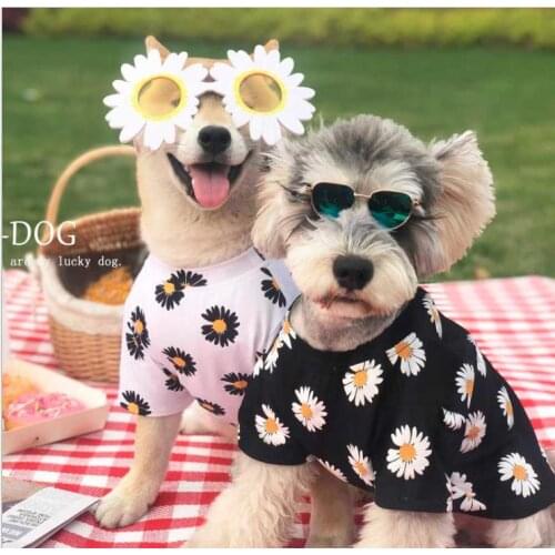 Pet Clothes Spring And Summer New Style Travel Daisy Printed Short Sleeve Tshirt Clothes Small Medium Dogs Pet Puppy T Shirt