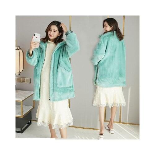 Autumn and winter new maternity dress elegant fashion avocado green small fresh thick coat maternity dress wild plush coat