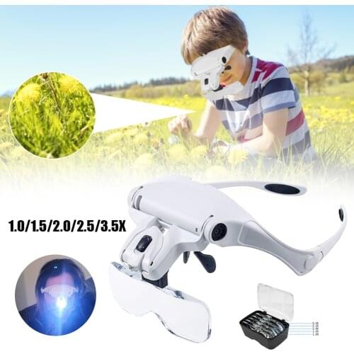 Headband Glasses Style Magnifier with 2 LED Lights Magnifying Glasses 1-3X Lens Loupe for Sewing DIY Craft Cross Stitching