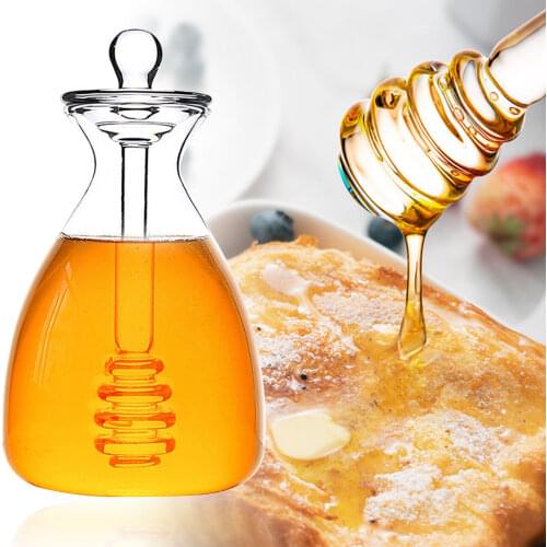 500ML Glass Honey Jar High Borosilicate Glass Kitchen Jar Honey Pot With Dipper And Lid Storage Jar Container For Honey Syrup