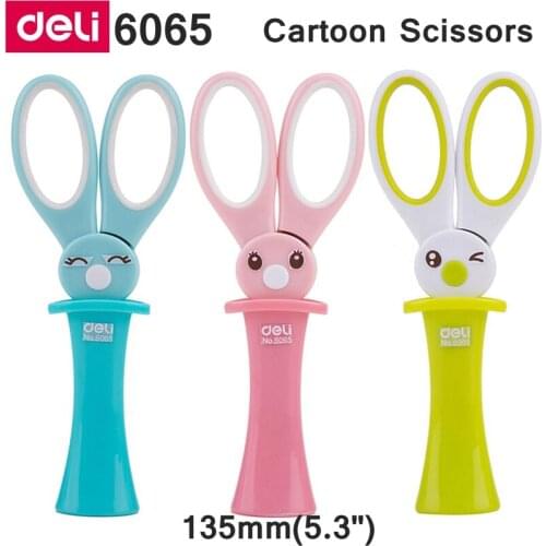 Deli 6065 Student Scissors 135mm(5.3') stainless scissors retail packing Cartoon scissors