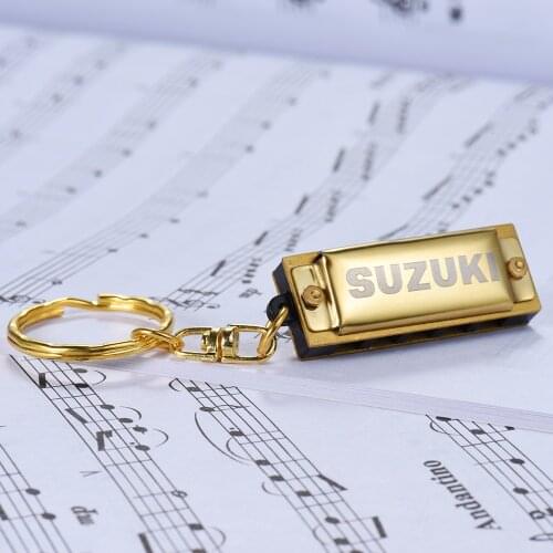 Suzuki Mini 5 Holes 10 Tone Harmonica Keychain Key of C Golden Compact and sturdy Cover Plate High Quality Alloy Reeds