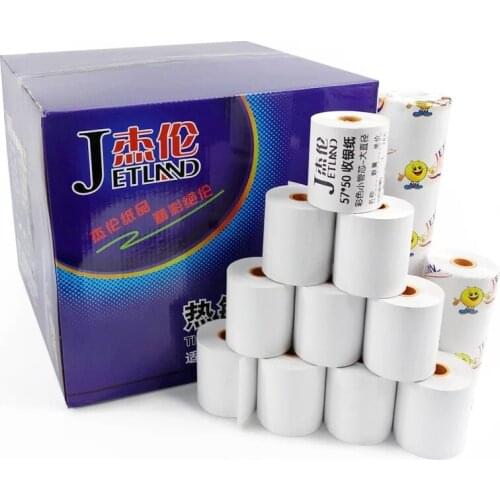 JETLAND Thermal Paper 57x50 mm, 100 Rolls , 3 1/8" x 80' thermal Cash Paper, 13mm Color Core, 1 Carton