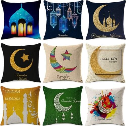 Ramadan Decoration Cushion Cover Gold Moon Star Eid Mubarak Printed Pillow Cover Cojines Decorativos Para Sofa Pillow Case