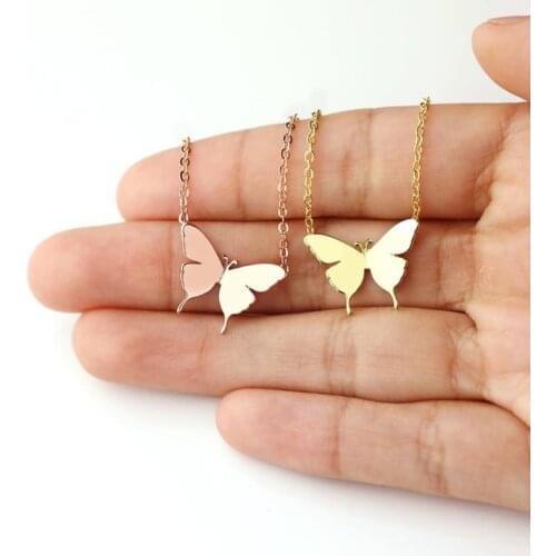 Pretty Big Butterfly Pendant Necklace Women Kids Jewelry Gold Color Stainless Steel Chain Cute Animal Colar Feminino Bff Gifts