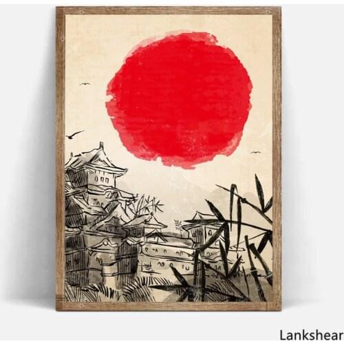 Japanese Art Print Ink Canvas Painting Tower Wall Hanging Poster Wall Picture For Living Room Decoration Home Decor Artwork